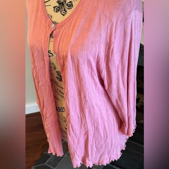 Victoria Holley Vintage Button Front Pink Cardigan Silk 3/4 Length Sleeve XL - Picture 4 of 8